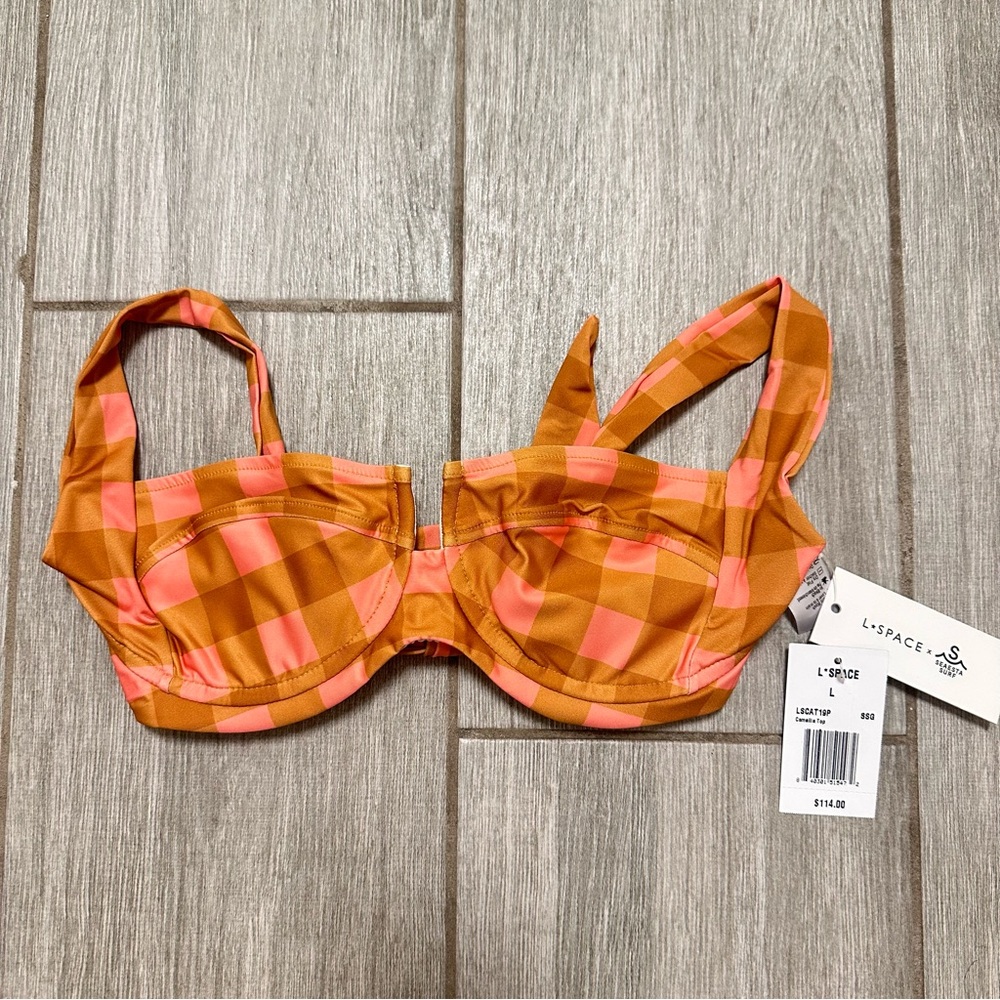 L*Space x Seasta Gingham Plaid Bustier Bikini Top Large - Picture 2 of 3